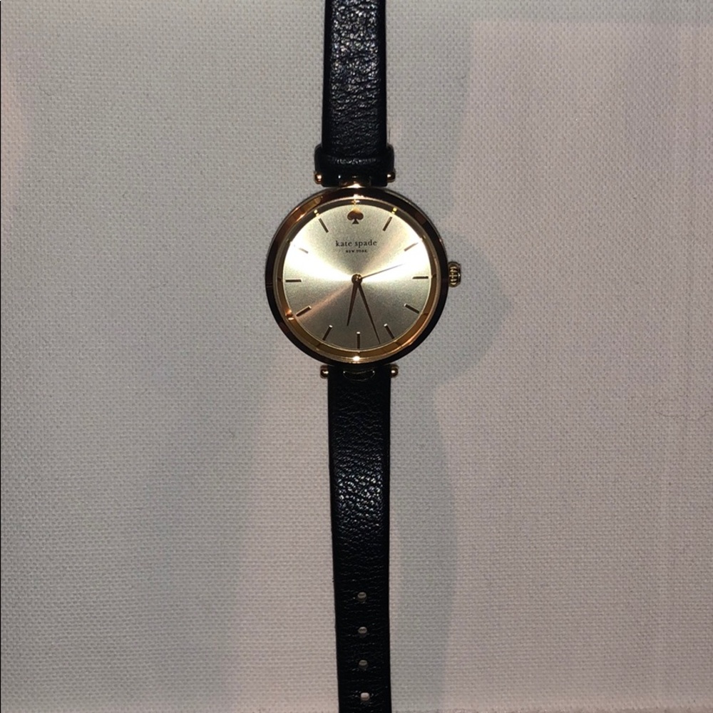 Black leather late spade watch